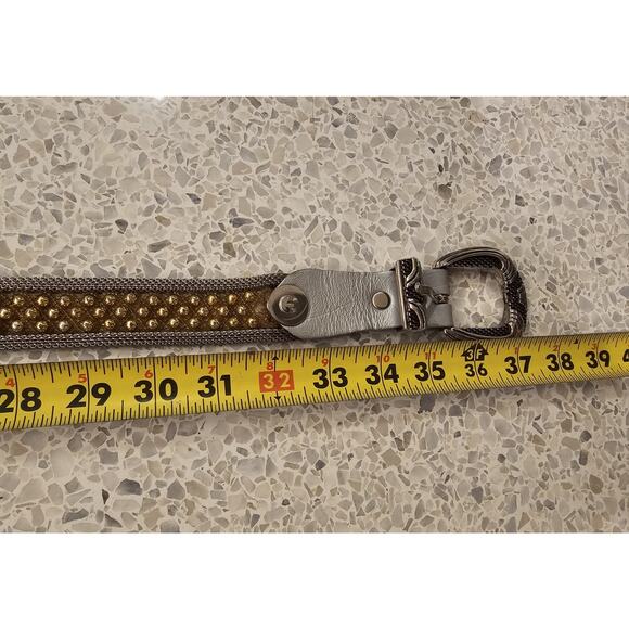 Vintage‎ USMECO Silver Woven Mesh Metal Braided Studded Leather Belt w/gold Bead - Picture 7 of 14